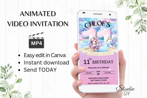 Magical Unicorn Birthday Invitations for an 11th Birthday Celebration