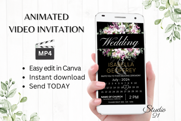 Orchids Wedding Invitation W8457B: Digital Animated Video Template