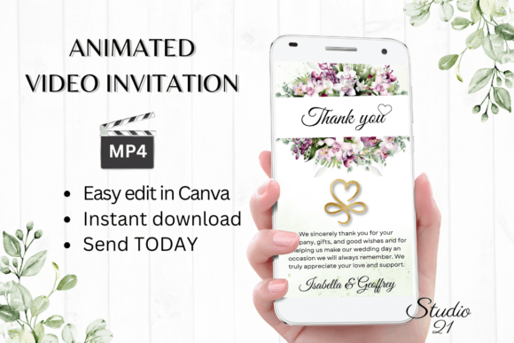 Orchids Wedding Thank You W9456TU: A Digital Animated Video Invitation Template