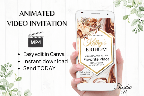 Seamless Celebrations: The Electronic Marble Birthday Invitation