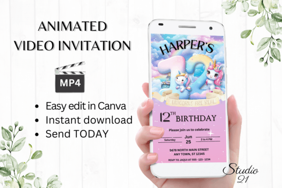 Unicorn Birthday Invitation 12 Years Old: A Magical Digital Template
