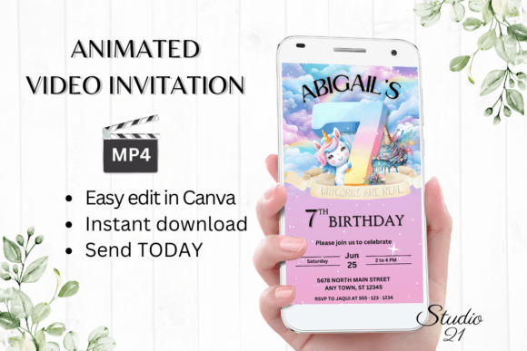 Unicorn Birthday Invitation 7 Years Old: A Magical Digital Template